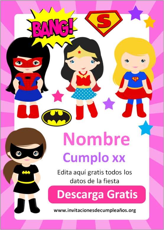 Invitaciones de Superhéroes nenas