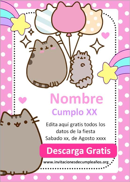 invitaciones de pusheen kawaii