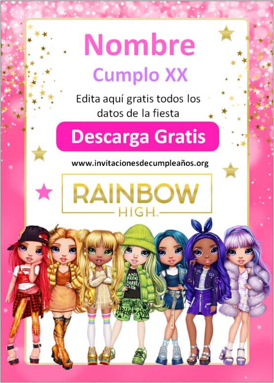 invitaciones de rainbow high para editar