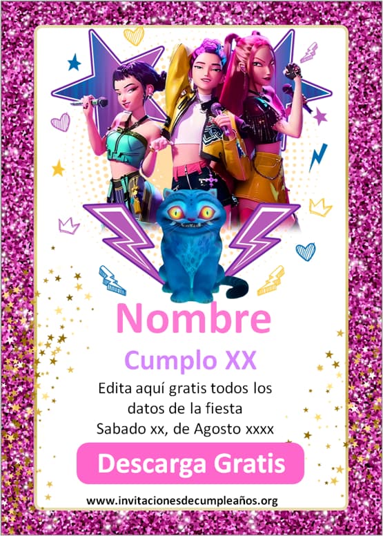 invitacion de cumpleaños Kpop demon hunters gratis