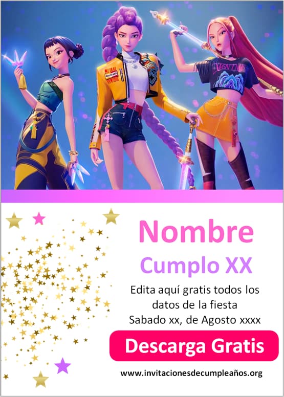 Invitaciones guerreras Kpop demon hunters para descargar gratis