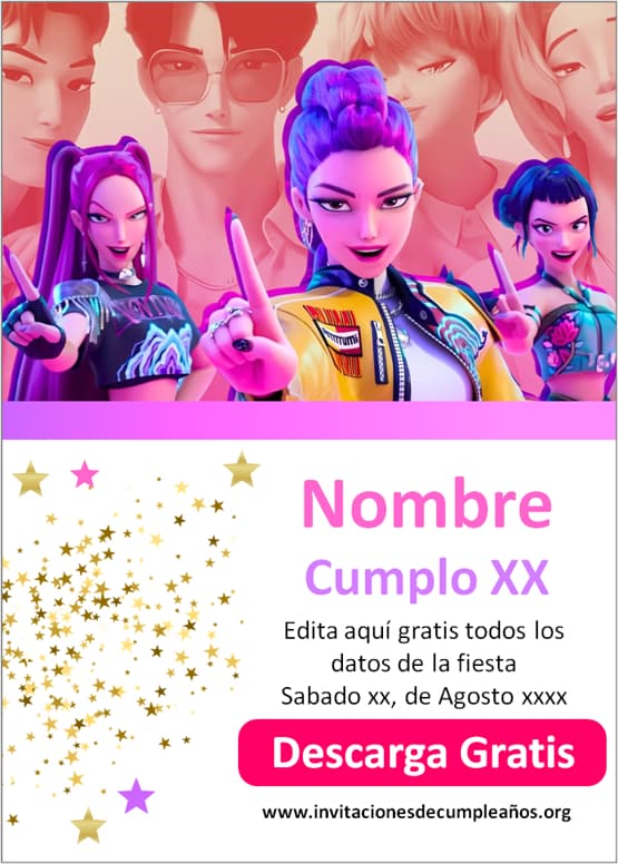 Invitaciones Kpop demon hunters para imprimir gratis