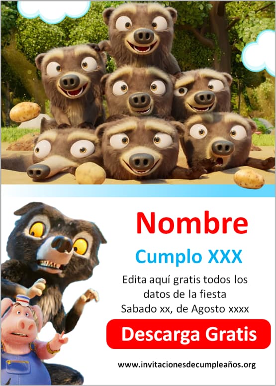 invitaciones de Los 7 osos para editar online