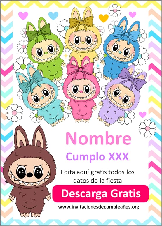 Invitaciones de Labubu para editar gratis
