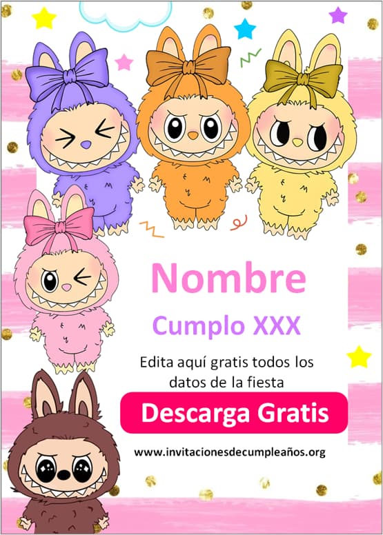 Invitación de Labubu digital para editar gratis