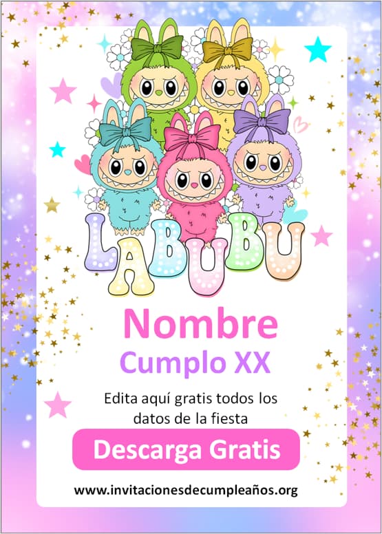 Invitaciones de Labubu editables online gratis