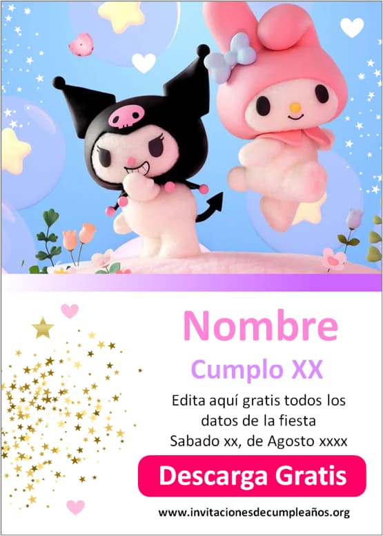 Invitación Digital de My Melody y Kuromi para Cumpleaños