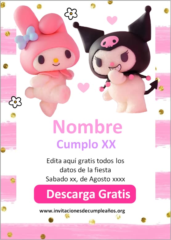 My Melody y kuromi netflix invitaciones virtuales
