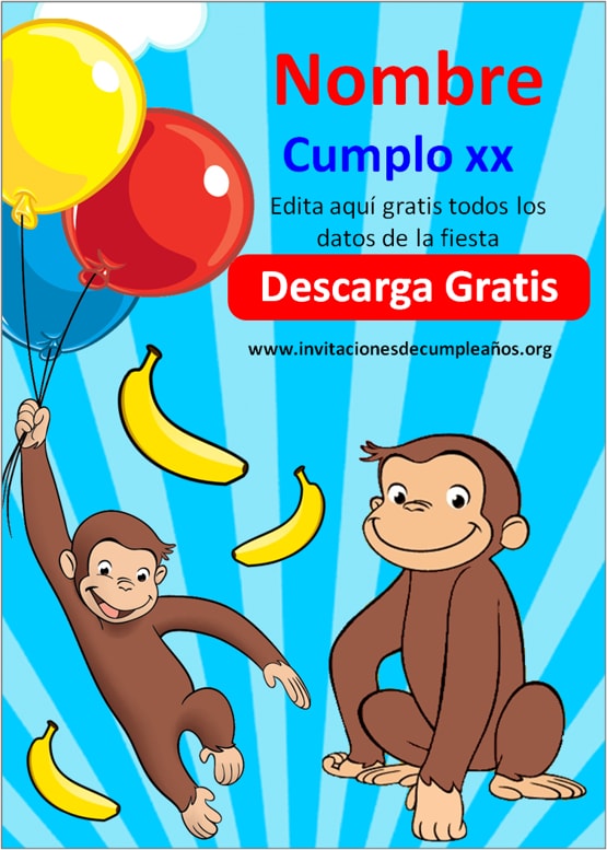 invitaciones Jorge el Curioso gratis para descargar