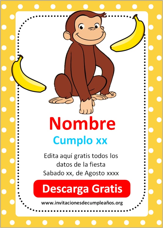 invitaciones Jorge el Curioso para niños