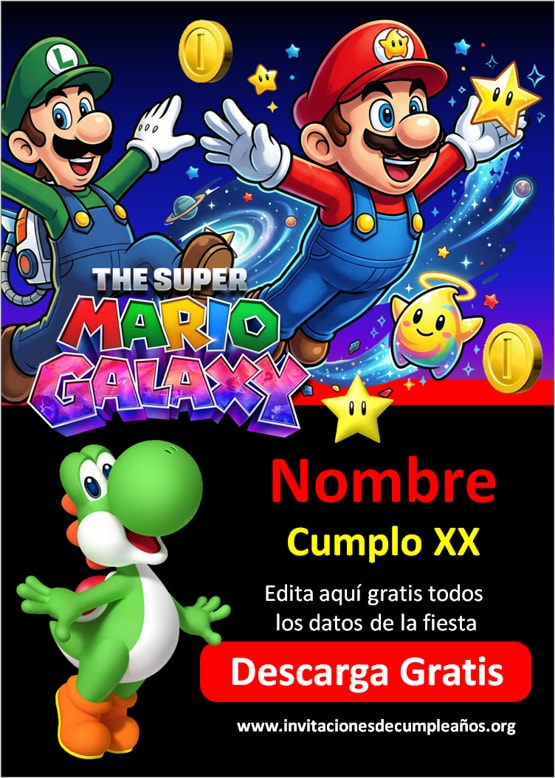 invitaciones de mario bros galaxy para editar gratis