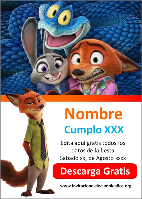 invitación Zootopia 2 gratis para enviar por WhatsApp editable
