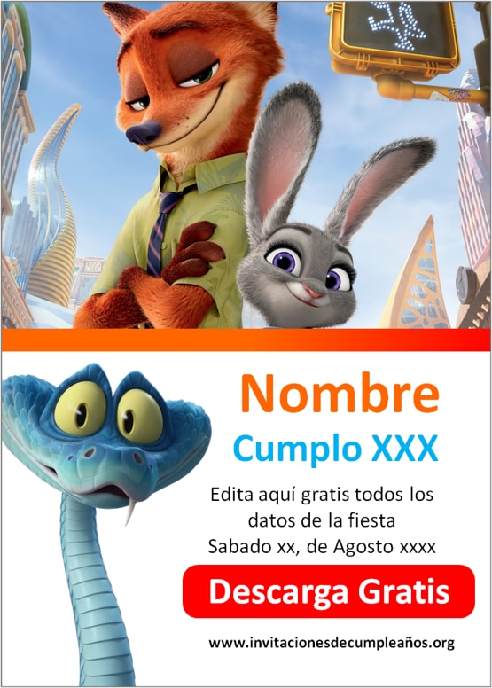 invitación Zootopia 2 descarga gratis editable online