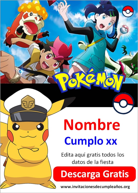 invitaciones Pokémon Horizontes cumpleaños