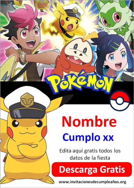 invitaciones Pokémon Horizontes digital editable gratis