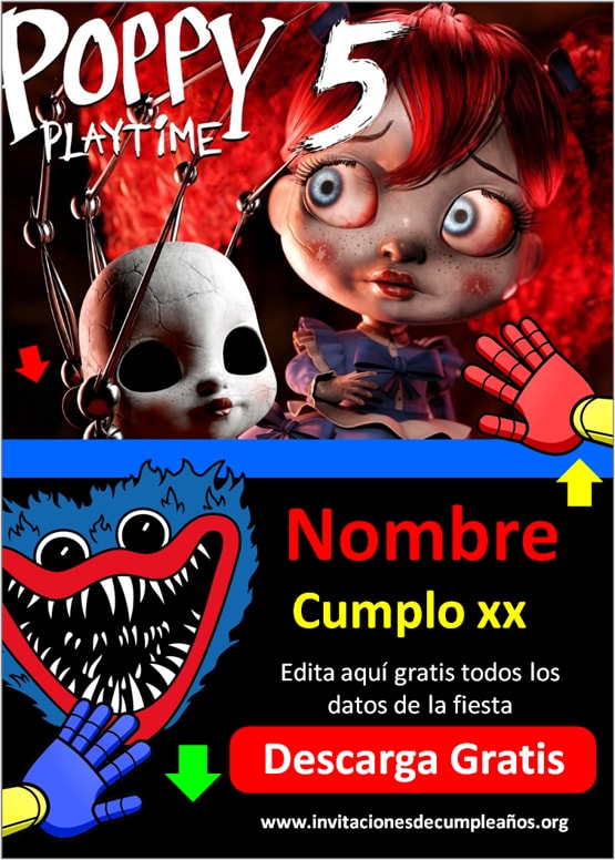 invitaciones Poppy Playtime 5 diseño editable gratis