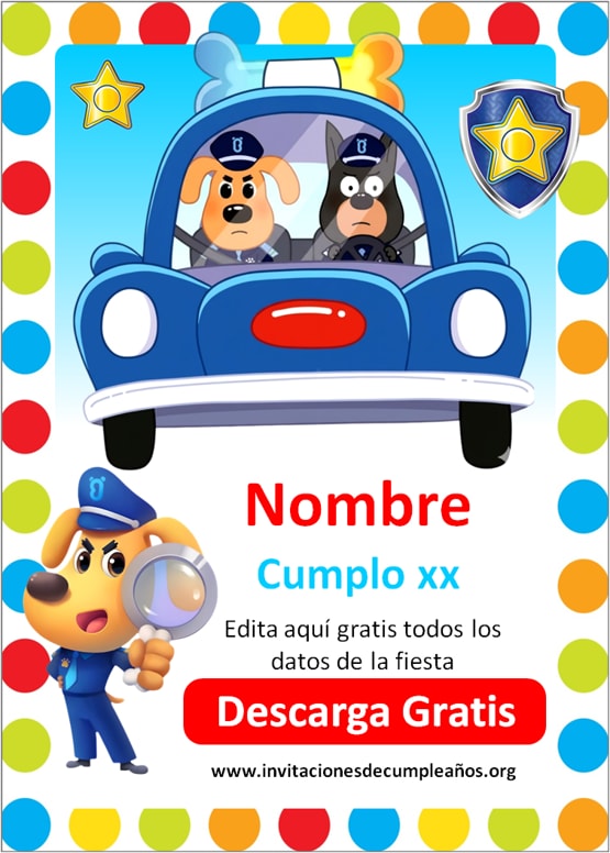 invitaciones Sheriff Labrador cumpleaños