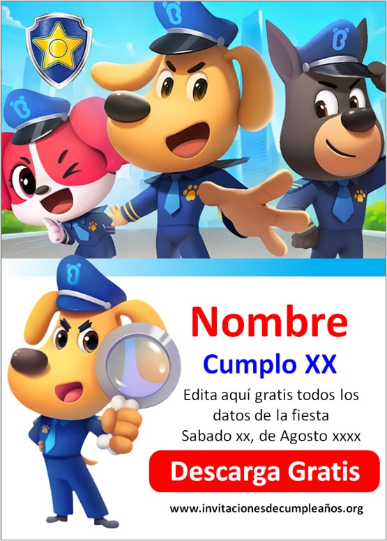 invitaciones Sheriff Labrador para niños