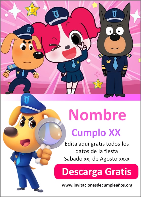 invitaciones Sheriff Labrador para niñas